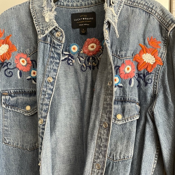 Lucky Brand Embroidered Denim Top - Picture 3 of 5
